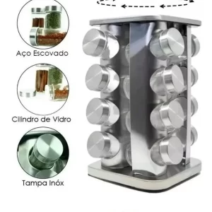 Porta Tempero Giratório Inox - 16 Potes