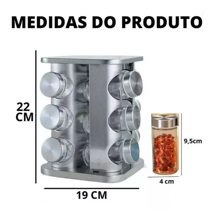 Porta Tempero Giratório Inox - 12 Potes - Imagem 3