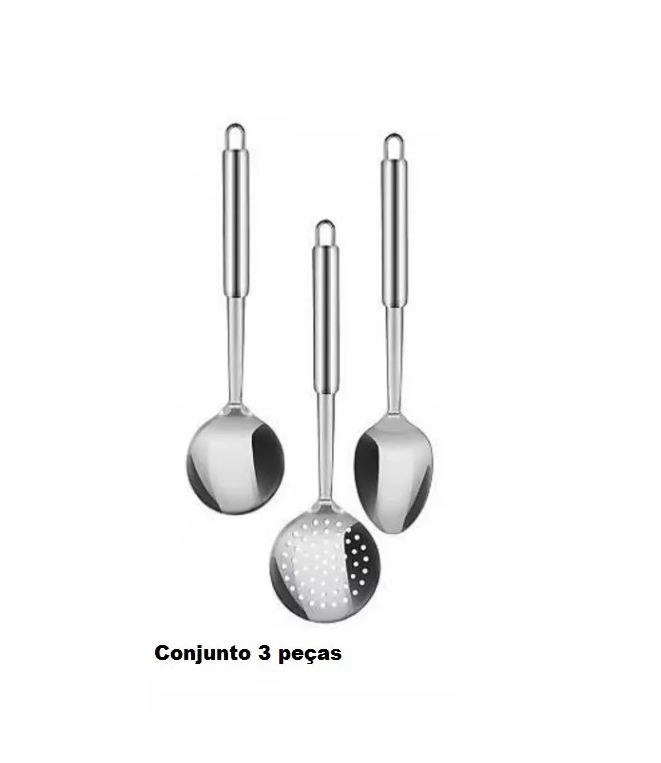 Kit Utensílios Aço Inox - Concha / Colher / Escumadeira - Imagem 2