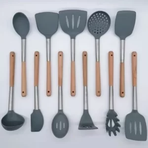Jogo 11 Utensílios em Silicone, Inox e Madeira